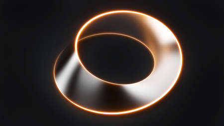 Mobius strip shape using silver material on line neonline black background,3d renderingの写真素材