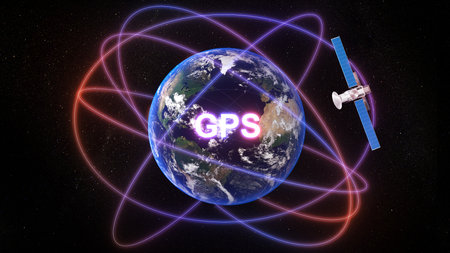 Technology communication GPS,standard generic term for satellite navigation systems,gps technology,3d renderingの写真素材