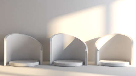 Circle stand on a natural light.background,mock up podium for product presentation,3D renderingの写真素材