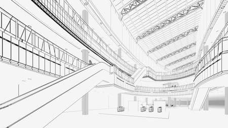 Wire-frame images building structure,building structure lines,3d renderingの写真素材