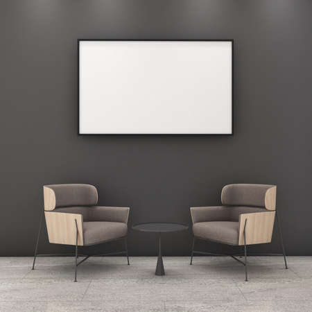 Mock up frame on black wall with armchair,modern style,Mockup poster,3d rendering,3d illustrationの写真素材