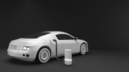 Illustration of the use of electric cars in the future,EV cars are 100% electric.EV charging technology,3d renderingの写真素材