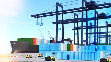 Cargo ports and cargo ships warehouse management,Ports, warehouses and cargo ships,3d rendering