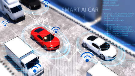 Detection and communication systems during driving.autonomous cars. Driverless cars. Self-driving...
