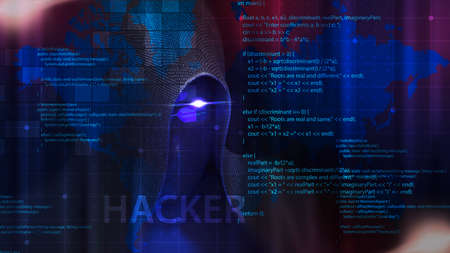The hacker broke the security in the system.The dangers of digital thieves,hacker wearing hood and...
