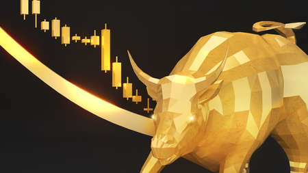 Golden bull and Bullish Chart,Profitability in a Bull Market,Investment and business world,3d renderingの写真素材