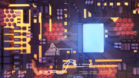 Image of the central processing unit,working processing technology,computer technology in the workplace,Conceptual CPU on circuit board,3d renderingの写真素材