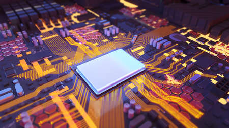 Image of the central processing unit,working processing technology,computer technology in the workplace,Conceptual CPU on circuit board,3d renderingの写真素材