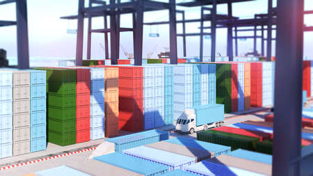 Distributing goods from the port by transport containers,container car,container transport,3d...
