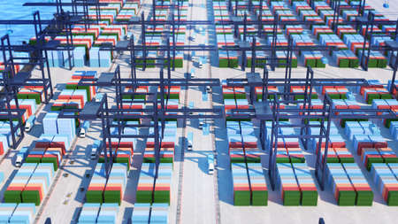 Distributing goods from the port by transport containers,container car,container transport,3d...