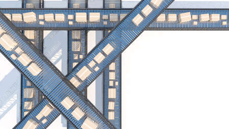 Warehouses and packaging,Auto-Trailing Systems and Products,rail system in the warehouse,3d...