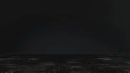 Black concrete floor on dark black wall,black background,3d rendering