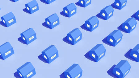 repeating pattern of an house on a blue background,3D renderingの写真素材