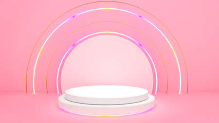 White stand with light rim on a pink background,mock up podium for product presentation,3D renderの写真素材
