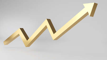 Arrow pointing up on a light gray background,Business Finance Rising Prices and Assets,3D renderingの写真素材