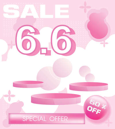 Shop day sale 50% off poster or banner,sale 6.6,template background for promotion,2d illustrationのイラスト素材