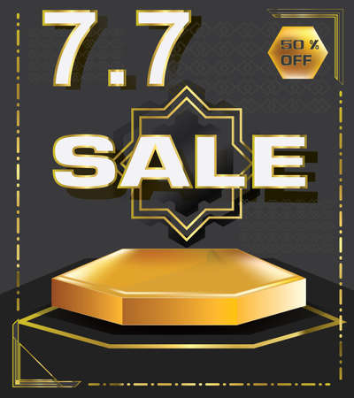 Shop day sale 50% off poster or banner,sale 7.7,template background for promotion,2d illustrationのイラスト素材