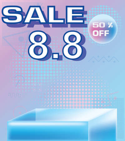 Shop day sale 50% off poster or banner,sale 8.8,template background for promotion,2d illustrationのイラスト素材