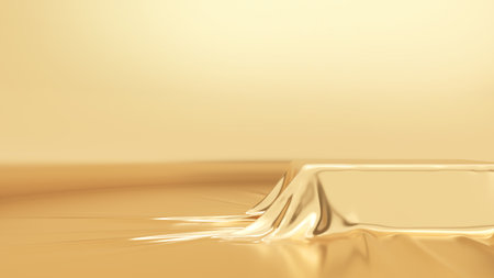 gold pedestal ,mock up gold fabric,mock up podium for product presentation,3D renderingの写真素材