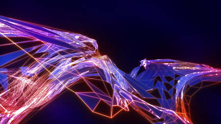 Abstract background Light lines are connected by three overlapping shapes. dark blue background,3d renderingの写真素材