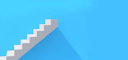 abstract background white stairs on a blue background,stairs to reach the goal,3d rendering