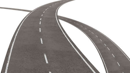 Two curved roads represent different options.,Two-way lane road isolated on a white background,3d renderingの写真素材