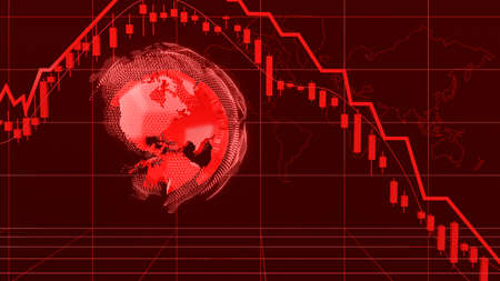 Bear market stock chart on red background,stock market crash,business finance and investment,3d renderingの写真素材