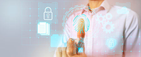 finger scan,Unlocking the system to access information to work safely,Business man are confident in...