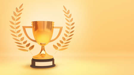 The golden trophy of the winner of the championship,peak of success,Winner,3d renderingの写真素材