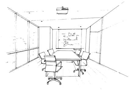 Meeting room space in the office sketch drawing,Modern design,vector,2d illustrationのイラスト素材