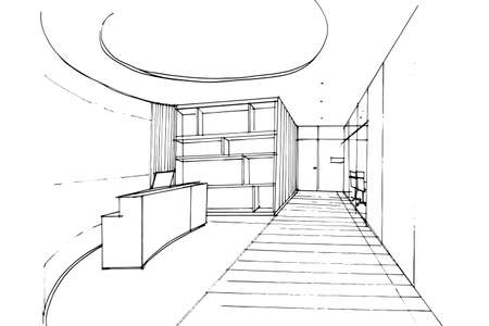 lobby office sketch drawing,office reception area,Modern design,vector,2d illustrationのイラスト素材