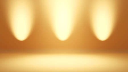 gold colour background wall with light spot floor display, gold backdrop with wall lighting, mockup...
