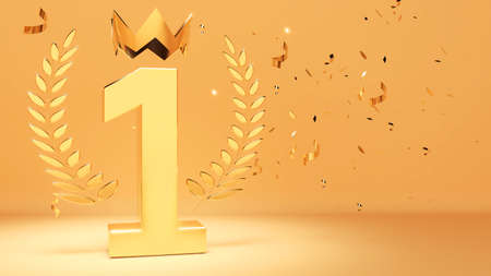 1st anniversary,victory celebration,1 st place. Gold color on a gold background.3d renderingの写真素材