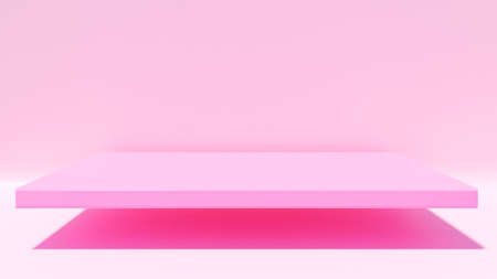 Square pink stand on a pink background hit natural light,3d rendering