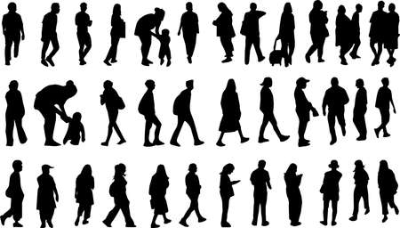 Shadow people in various gestures,vector silhouettes of men and a womenのイラスト素材