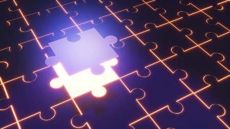 The ideal choice concept for work.,Neon light bordered black abstract jigsaw puzzle background,3d...