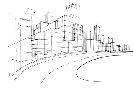 Line drawing of buildings in a big city,modern design,vector,2d illustrationのイラスト素材