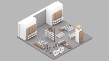 Isometric view of a clothing store,shopping malls, 3d rendering.の写真素材