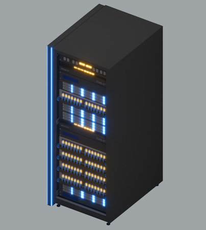 Isometric view of a Server Racks,Data Center and Data Connectivity Technology,3d rendering