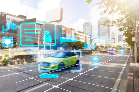 Using camera technology to monitor people and vehicles in public placesの写真素材