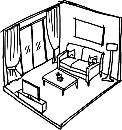 line drawing living room iconのイラスト素材