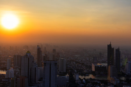 Sunset in the evening in a large metropolis,Gorgeous panorama scenic of the sunset with cloud, No focus, specifically.の写真素材