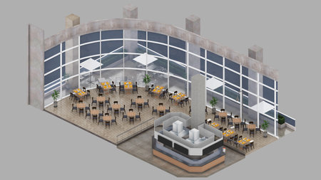 Isometric view food court,restaurants in shopping malls, 3d rendering.の写真素材