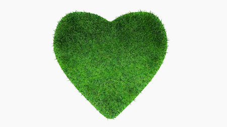 Green lawn heart shape on white background,environmental conservation,3d renderingの写真素材