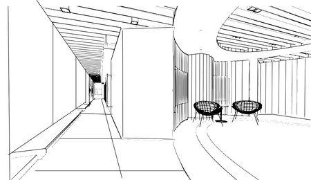 huge office area, the office for line drawings,3d renderingのイラスト素材