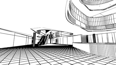 ine drawing of the area of the department store hall,3d renderingのイラスト素材