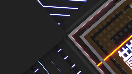 Abstract black technology square shape background and neon light,Cyberspace,3d rendering