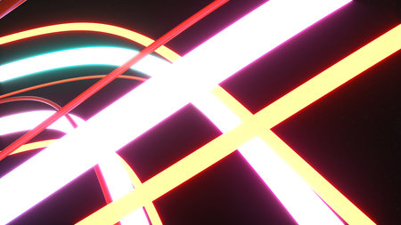 Abstract illustration of swirling curves, colorful neon lights, futuristic abstraction, geometric background,3d renderingの写真素材