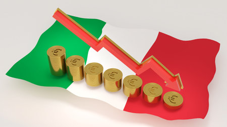 Italy, The nation's wealth is dwindling., currency depreciation in the nation,recession,3d renderingの写真素材