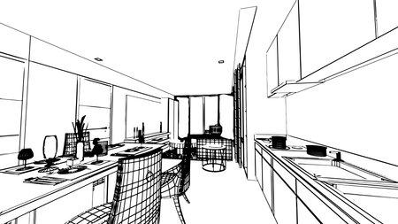 dining area drawings in modern style,3d renderingのイラスト素材